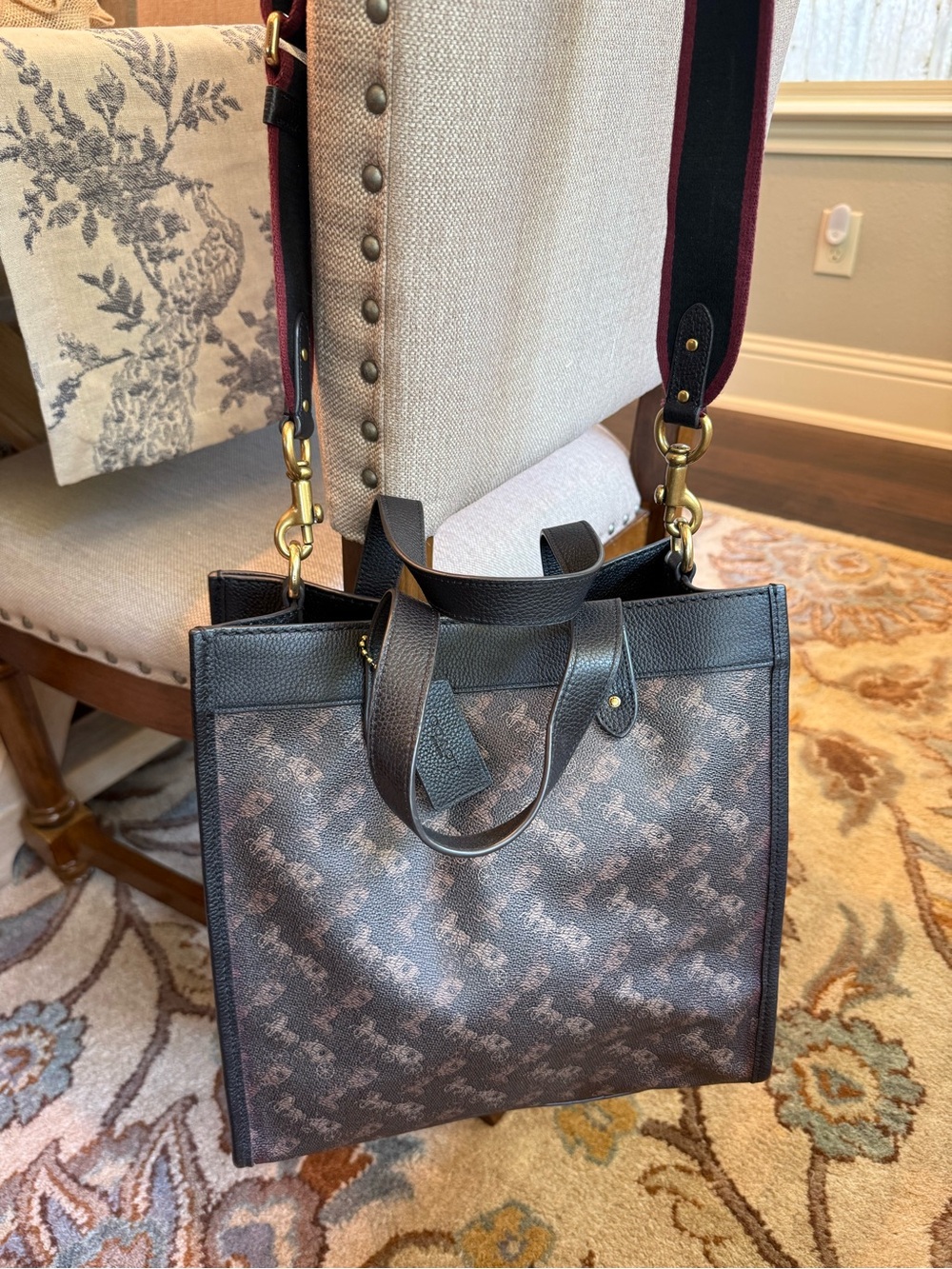 Coach Black and Brown Printed Tote Bag with Removable Strap